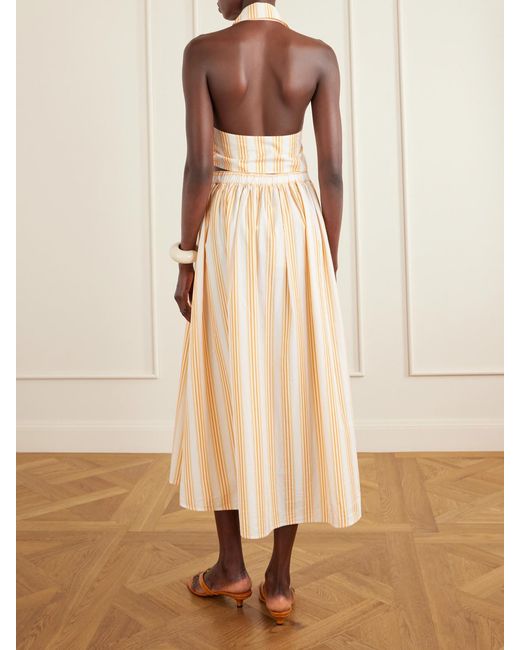 Rosie Assoulin Natural Easy Does It Pleated Striped Cotton-Poplin Midi Skirt