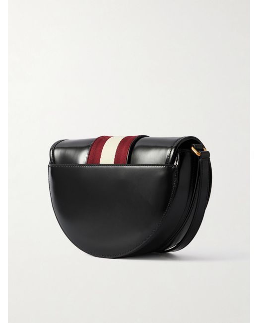 Bally Black Beckett Webbing-Trimmed Glossed-Leather Shoulder Bag