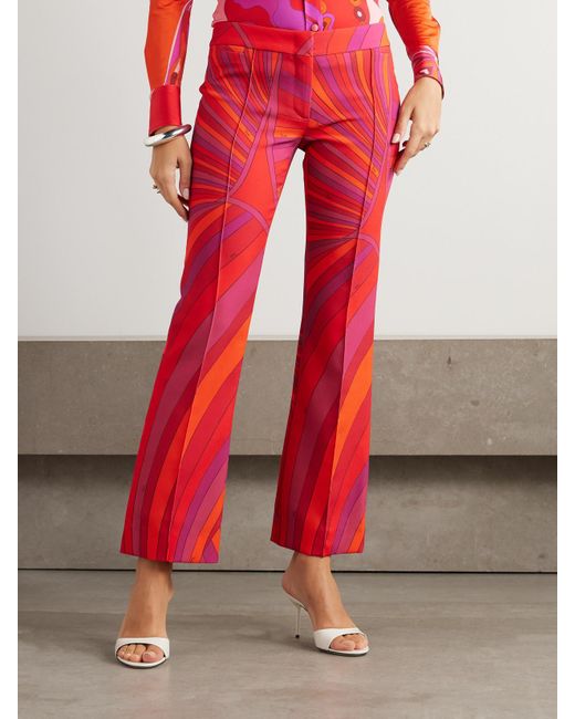 Emilio Pucci Red Cropped Printed Cady Straight-Leg Pants