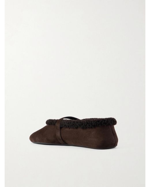 Alaïa Brown Buckled Shearling Ballet Flats