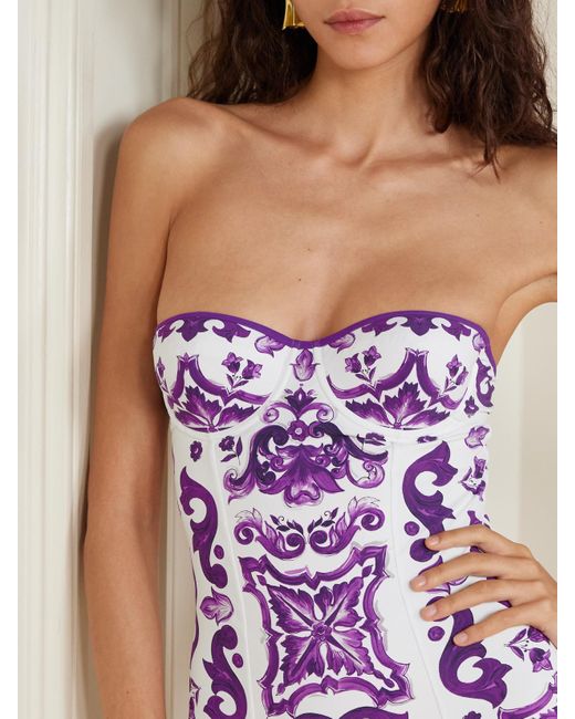 Dolce & Gabbana Purple Majolica Viola Badeanzug Mit Print