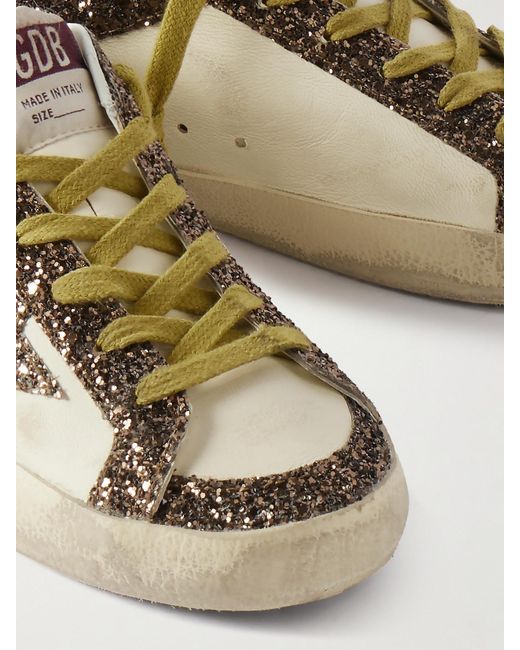 Golden Goose Deluxe Brand Natural Super-Star Distressed Glittered Leather Sneakers