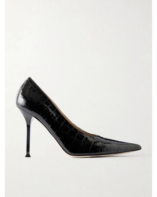Christen Black Helix 95 Croc-Effect Patent Leather Pumps