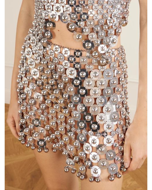 Rabanne White Sequined-Tone Chainmail Mini Skirt
