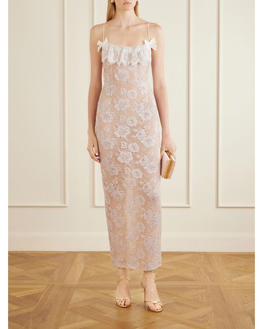 Alessandra Rich White Bow-Detail Lace And Sequins-Embroidered Gown