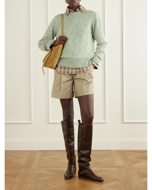 James Purdey & Sons Green Mélange Wool And Cotton-Blend Sweater