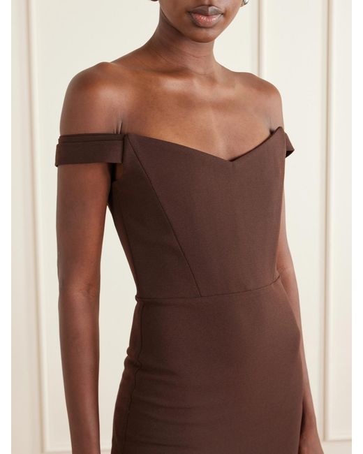 Alex Perry Brown Off-The-Shoulder Crepe Midi Dress
