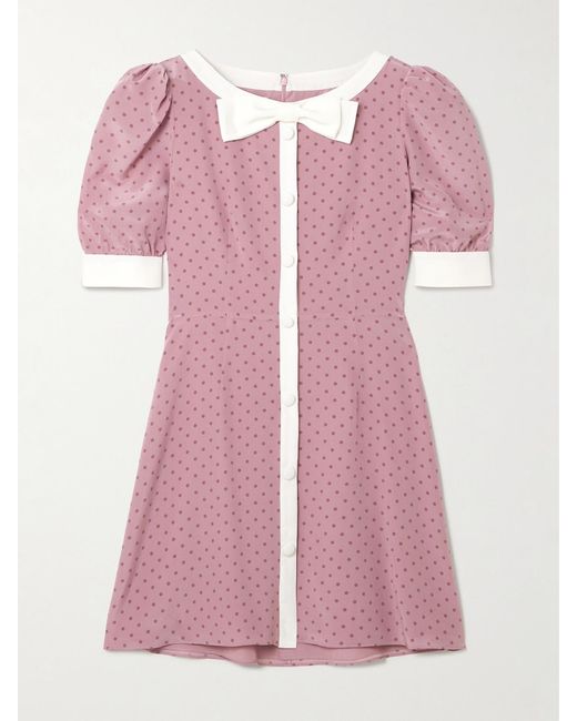 Alessandra Rich Pink Clover Bow-Detailed Polka-Dot Silk Mini Dress