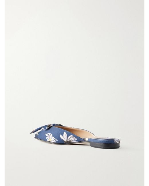 Manolo Blahnik Blue Emilia Wickstead Bow-Embellished Floral-Print Grosgrain Flats