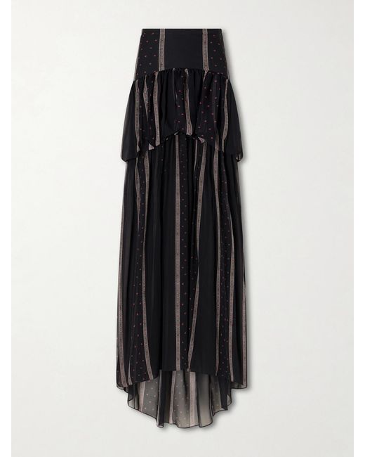 LIBEROWE Black Nina Striped Peplum Silk Maxi Skirt