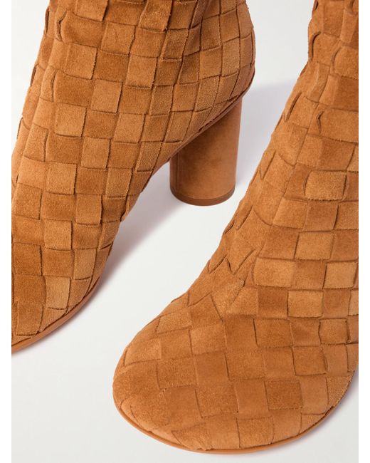 Bottega Veneta Brown Atomic Intrecciato Suede Ankle Boots