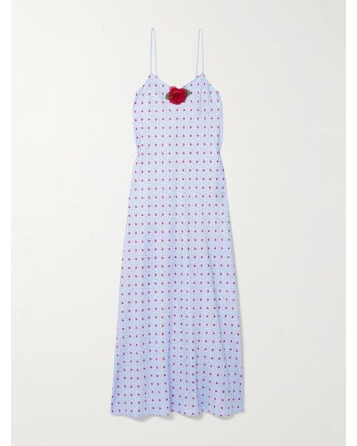 Rodarte White Appliquéd Printed Silk-Twill Midi Dress