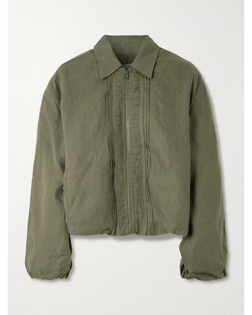 Deiji Studios Green Pintuck Padded Linen Jacket
