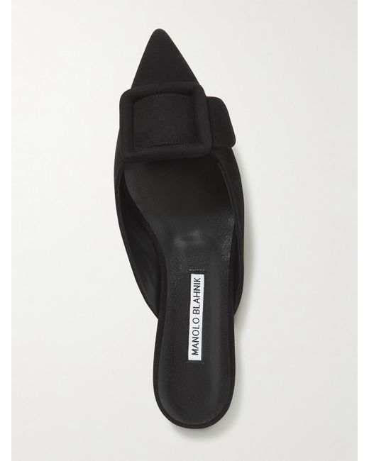 Manolo Blahnik White Maysale Buckled Suede Point-Toe Flats