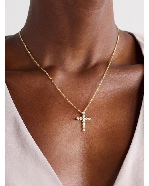Octavia Elizabeth Natural Nesting Gem Cross Small 18-Karat Recycled Diamond Necklace