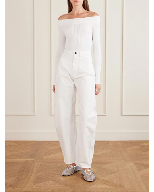 Alaïa White Off-The-Shoulder Ribbed-Knit Bodysuit