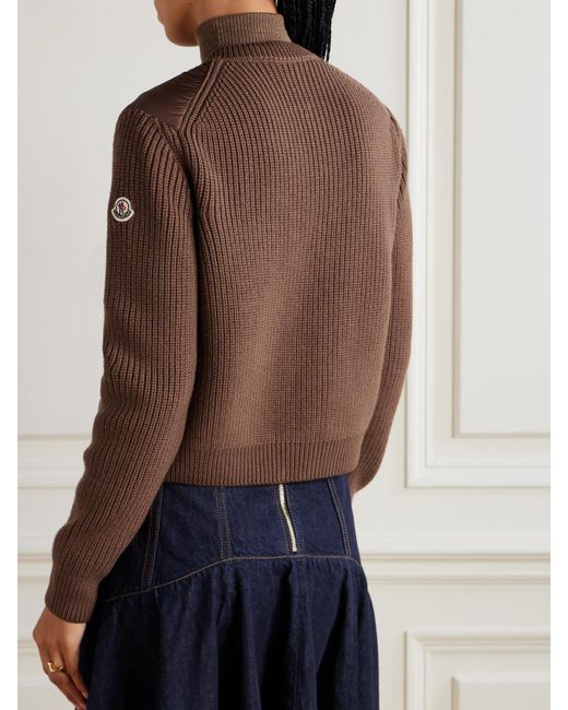 Moncler Brown Archivio Dna Ribbed Wool And Shell Down Cardigan