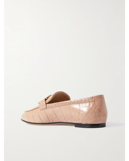 Tod's Natural Embellished Croc-Effect Leather Loafers