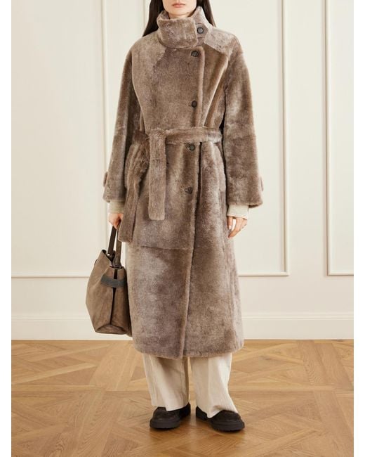 Brunello Cucinelli Natural Belted Shearling Coat