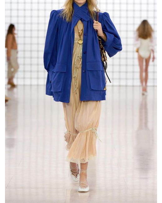 Veste En Toile De Coton À Fronces Chloé en coloris Blue