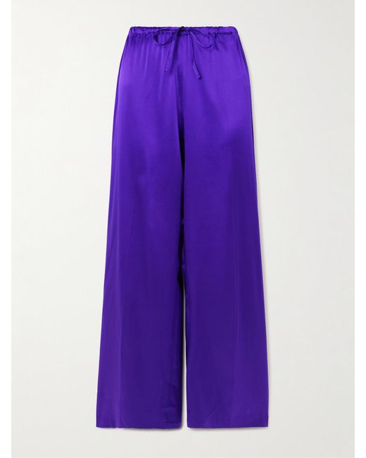Dries Van Noten Purple Silk-Blend Satin Straight-Leg Pants