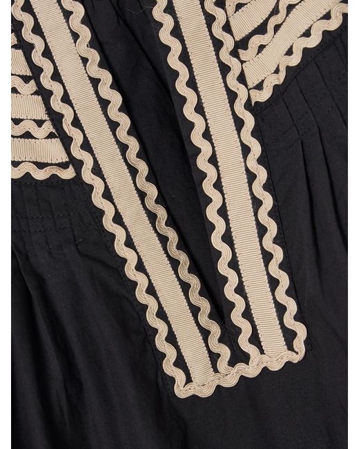 Ulla Johnson Black Laurenza Ricrac And Grosgrain-Trimmed Cotton-Poplin Blouse