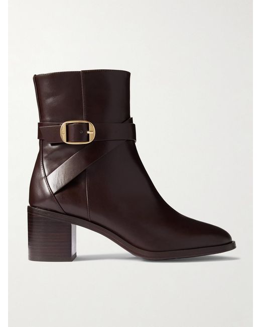 Stuart Weitzman Brown Esme Buckled Leather Ankle Boots