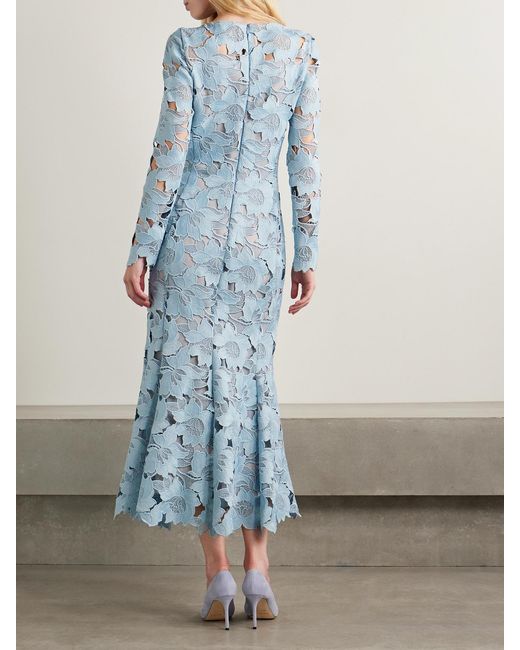 Oscar de la Renta Blue Guipure Lace Midi Dress