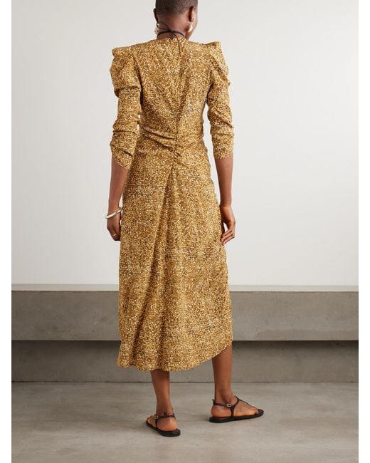 Isabel Marant Metallic Albini Midikleid Aus Einer Bedruckten Seidenmischung Mit Raffungen