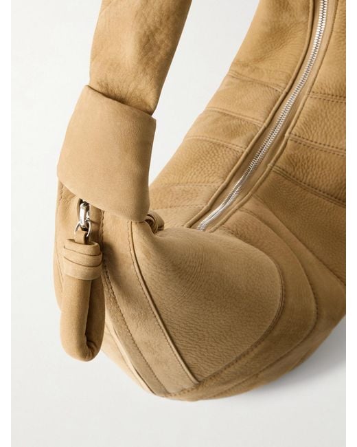 Lemaire White Fortune Croissant Paneled Nubuck Shoulder Bag