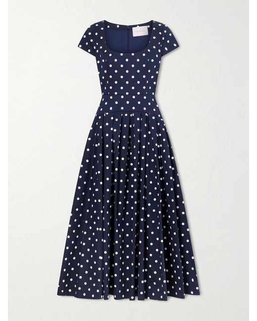 Carolina Herrera Blue Polka-Dot Cotton-Blend Twill Midi Dress