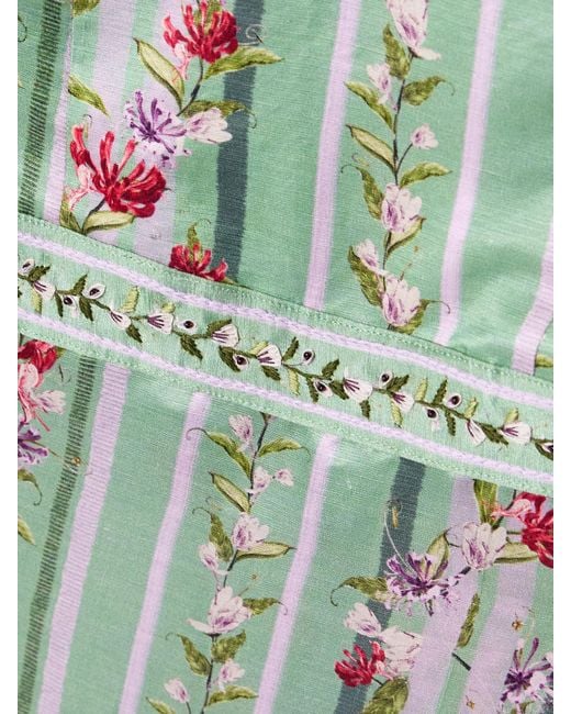 Agua Bendita Green Magnolia Honeysuckle Gestuftes Neckholder-Maxikleid Aus Einer Leinen-Seidenmischung Mit Blumenprint Und Stickereien
