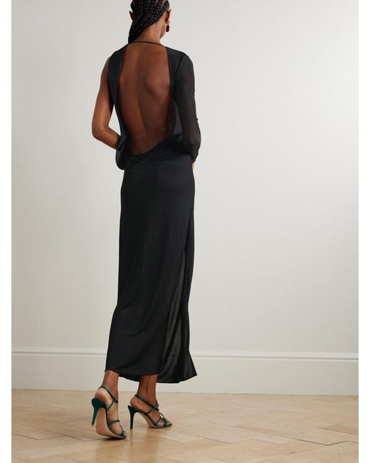 Galvan Black Modernist One-Sleeve Satin And Stretch-Tulle Midi Dress