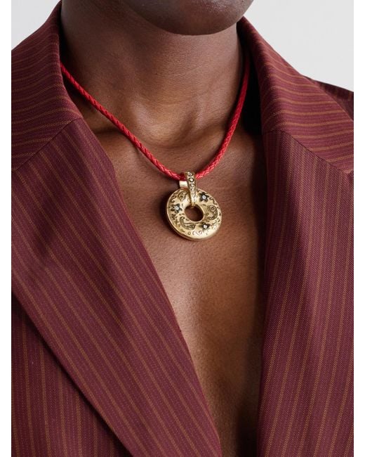 Marlo Laz Natural Southwestern Donut 14-Karat, Diamond And Leather Necklace