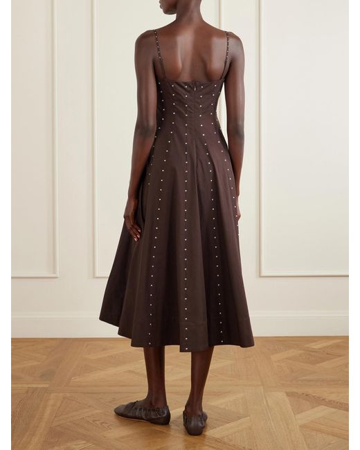 Staud Brown Wylie Embellished Paneled Cotton-Blend Poplin Midi Dress