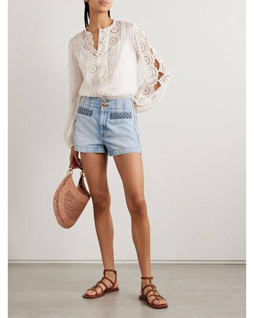 Haut En Voile De Coton À Broderie Anglaise Et À Plis Nervures Lucky Zimmermann en coloris Natural