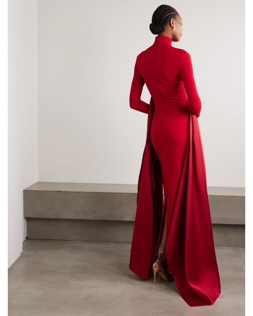 Solace London Red Olivia Crepe And Draped Satin-Twill Gown