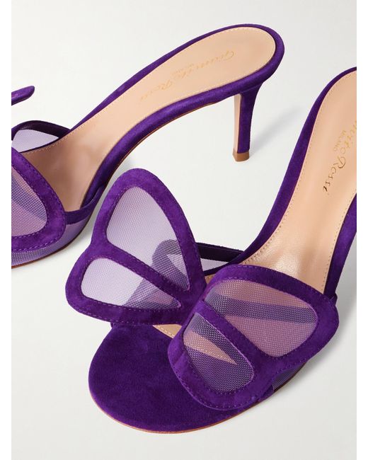 Gianvito Rossi Purple Ilia 75 Mesh-Trimmed Suede Sandals