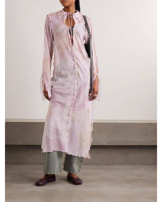 Acne Pink Ruffled Printed Cotton And Silk-Blend Chiffon Maxi Dress