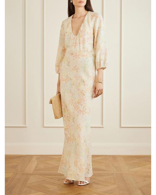 BERNADETTE Natural Beau Floral-Print Linen Maxi Dress