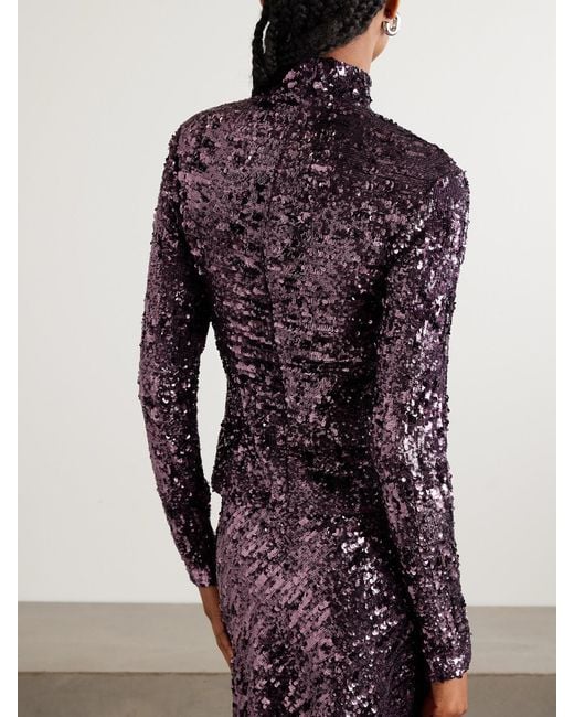 Rabanne Purple Sequinned Chiffon Turtleneck Top