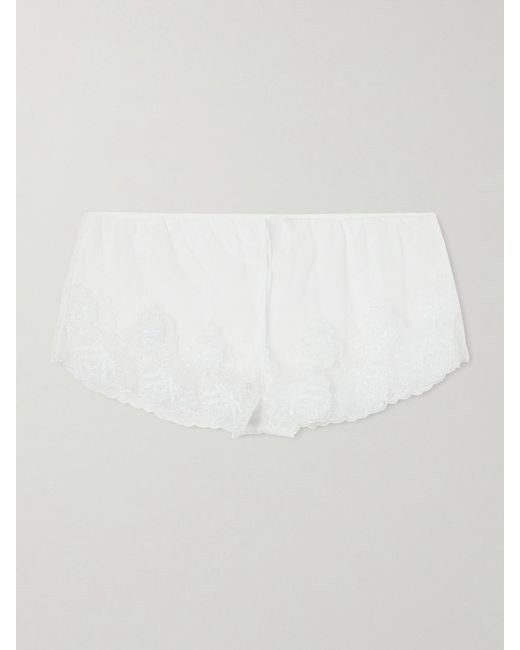 Kiki de Montparnasse White Fleur Veloutes Embroidered Mesh Briefs