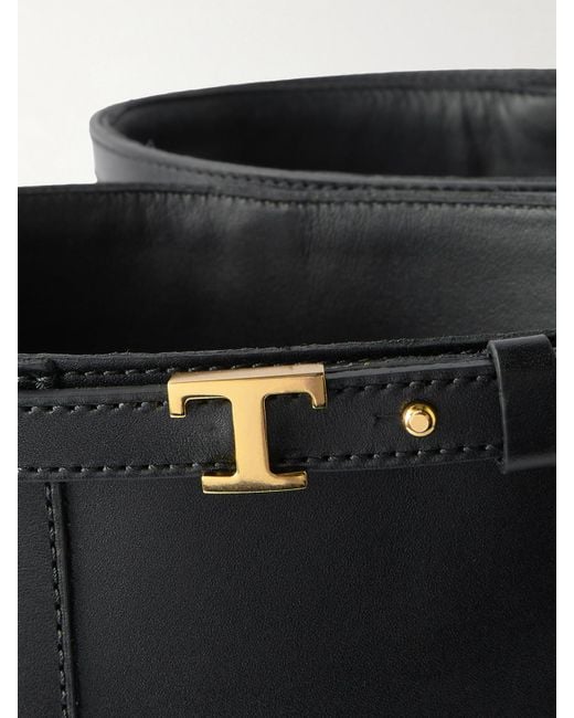 Tod's Black Gomma Kniehohe Stiefel Aus Leder Mit Zierperlen