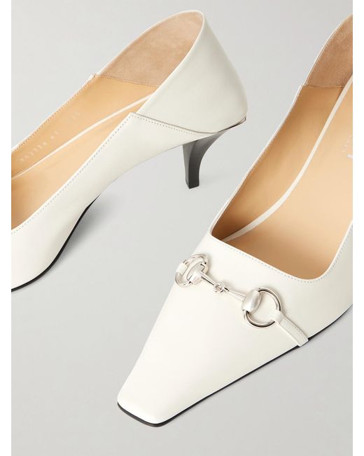 Gucci White Vittoria Collapsible-Heel Horsebit-Embellished Leather Pumps