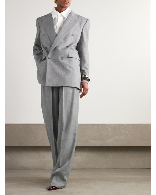 Saint Laurent Gray Double-Breasted Wool-Twill Blazer