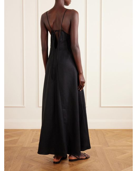 Another Tomorrow Black Knotted Paneled Linen Maxi Dress