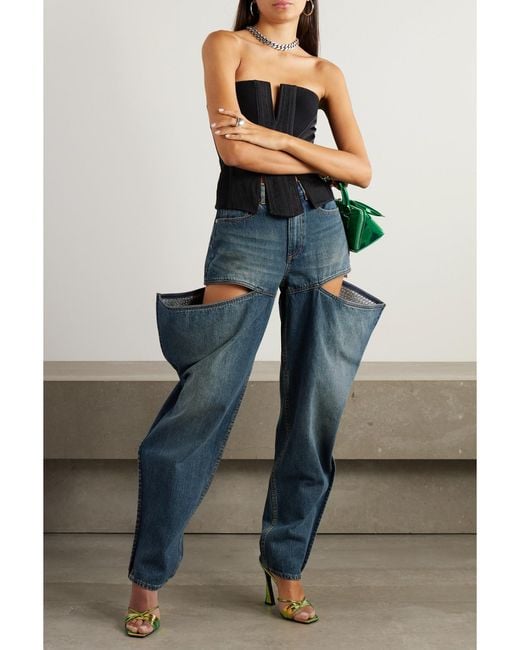 Area Blue Hoch Sitzende Jeans Mit Weitem Bein, Cut-Outs Und Kristallen