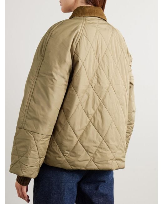 Veste Raccourcie En Tissu Technique Matelassé À Finitions En Velours Côtelé Martha Barbour en coloris Natural