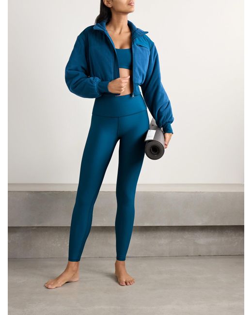 Alo Yoga Blue Wintry Mix Cropped Paneled Fleece And Shell Jacket