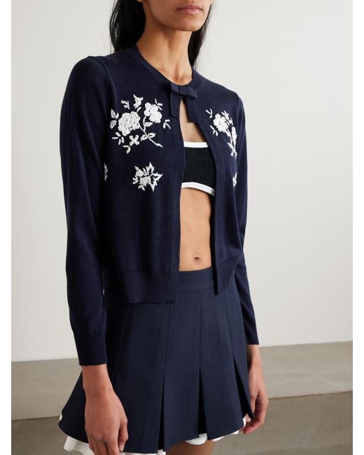 ShuShu/Tong Blue Cardigan Aus Einer Seiden-Kaschmirmischung Mit Stickereien Und Verzierungen